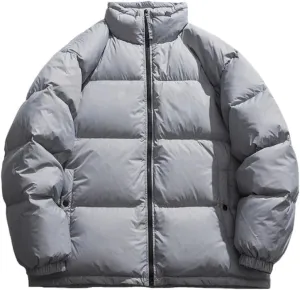 Men's Solid Color Stand Collar Long-Sleeved Down Coats Loose Thickened Warm Cotton-Padded Jacket