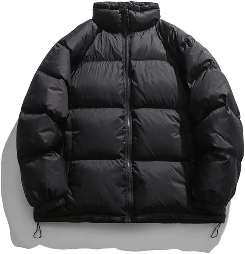 Men's Solid Color Stand Collar Long-Sleeved Down Coats Loose Thickened Warm Cotton-Padded Jacket