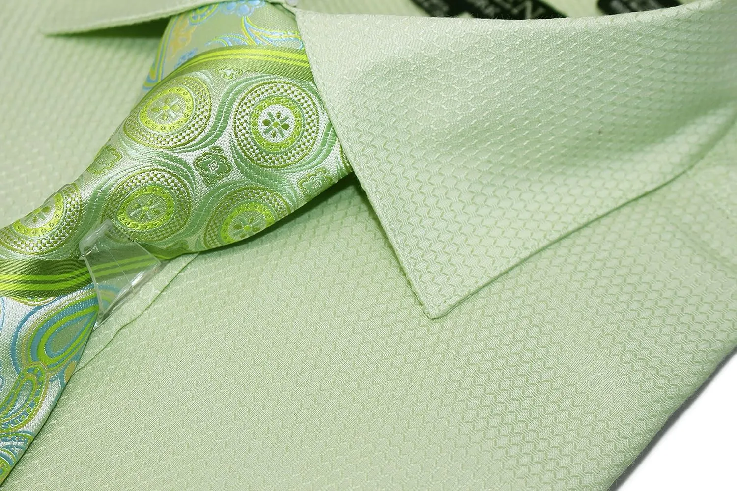 Men's Solid Micro Pattern Regular Fit Dress Shirts with Tie Hanky Cufflinks French Cuffs Combo
