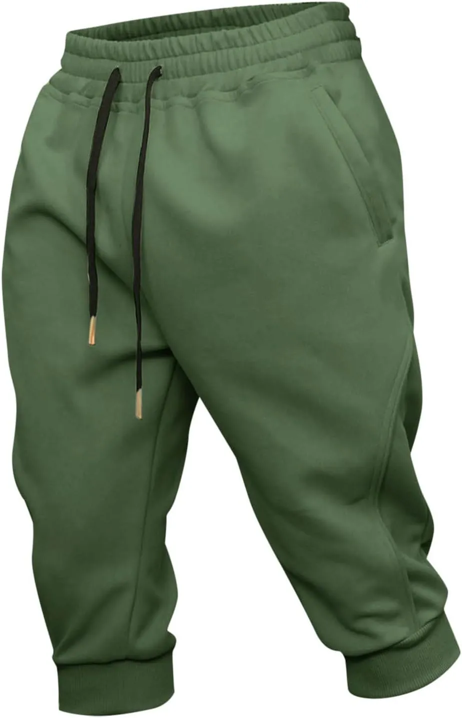 Men's Sports Cropped Trousers Drawstring Jogger Sweatpants Ribbed Waistband Trouser Summer Capri Pants 3/4 Leggings