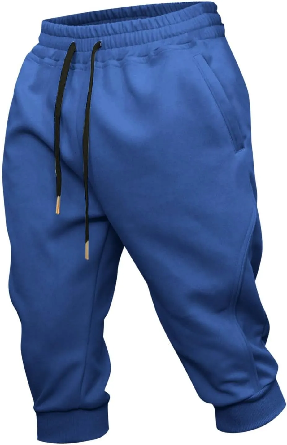 Men's Sports Cropped Trousers Drawstring Jogger Sweatpants Ribbed Waistband Trouser Summer Capri Pants 3/4 Leggings