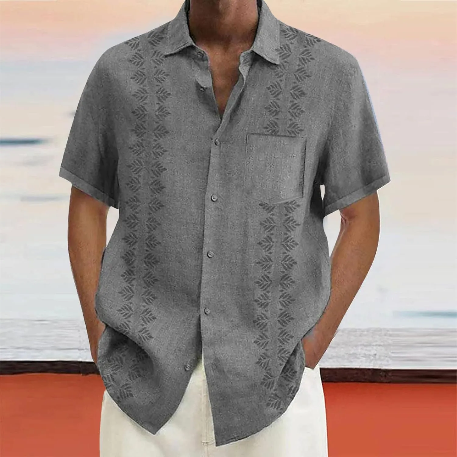 Mens Summer Beach Shirts Short Sleeved Shirt with Buttons Down Shirt Men's Beach Summer Shirt Button Up Shirt Men