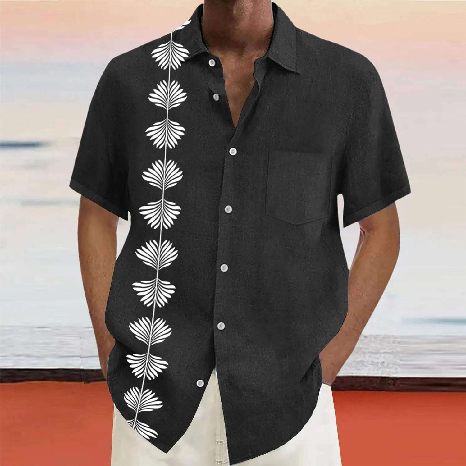 Mens Summer Beach Shirts Short Sleeved Shirt with Buttons Down Shirt Men's Beach Summer Shirt Button Up Shirt Men