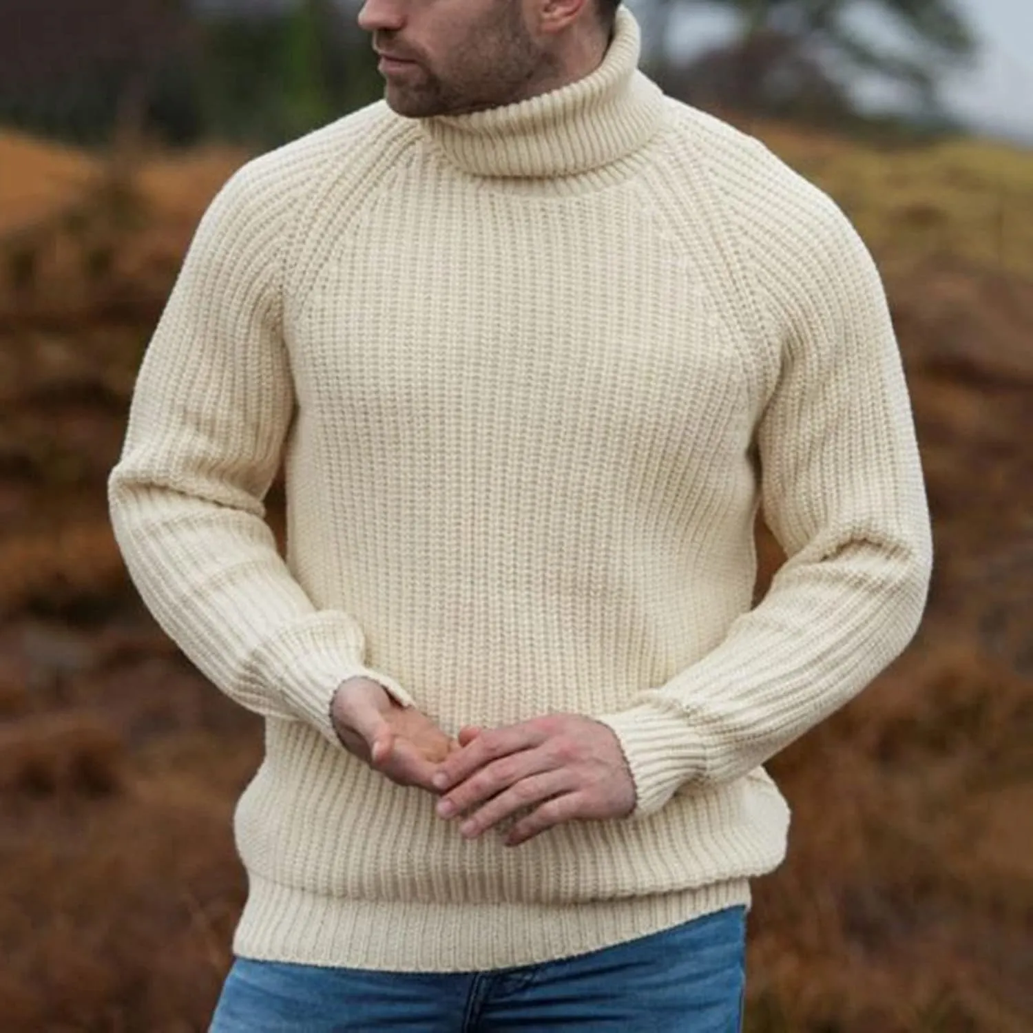 Mens Sweater Men's Retro Sweaters Turtleneck Cable Knitted Pullover Long Sleeve Chunky Casual Fall Winter Warm Tops