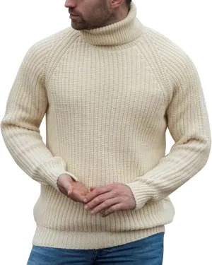 Mens Sweater Men's Retro Sweaters Turtleneck Cable Knitted Pullover Long Sleeve Chunky Casual Fall Winter Warm Tops
