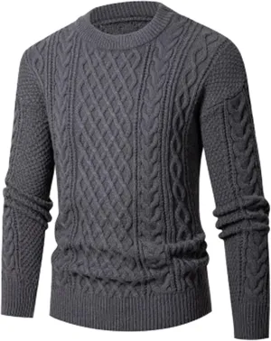 Mens Sweater Plus Size Cable Knit Pullover Jumpers Classic Long Sleeve Crew Neck Twist Textured Casual Sweaters