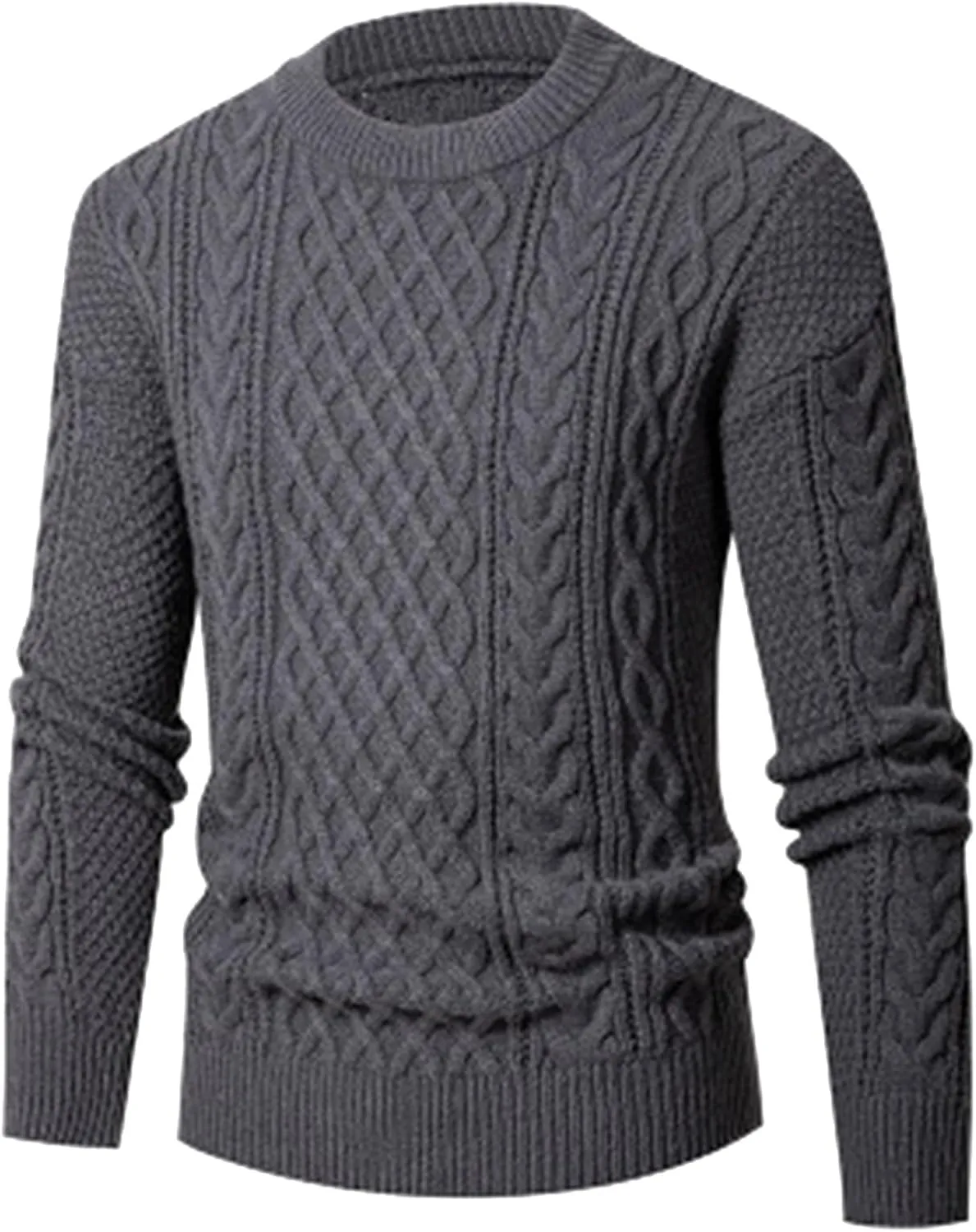 Mens Sweater Plus Size Cable Knit Pullover Jumpers Classic Long Sleeve Crew Neck Twist Textured Casual Sweaters