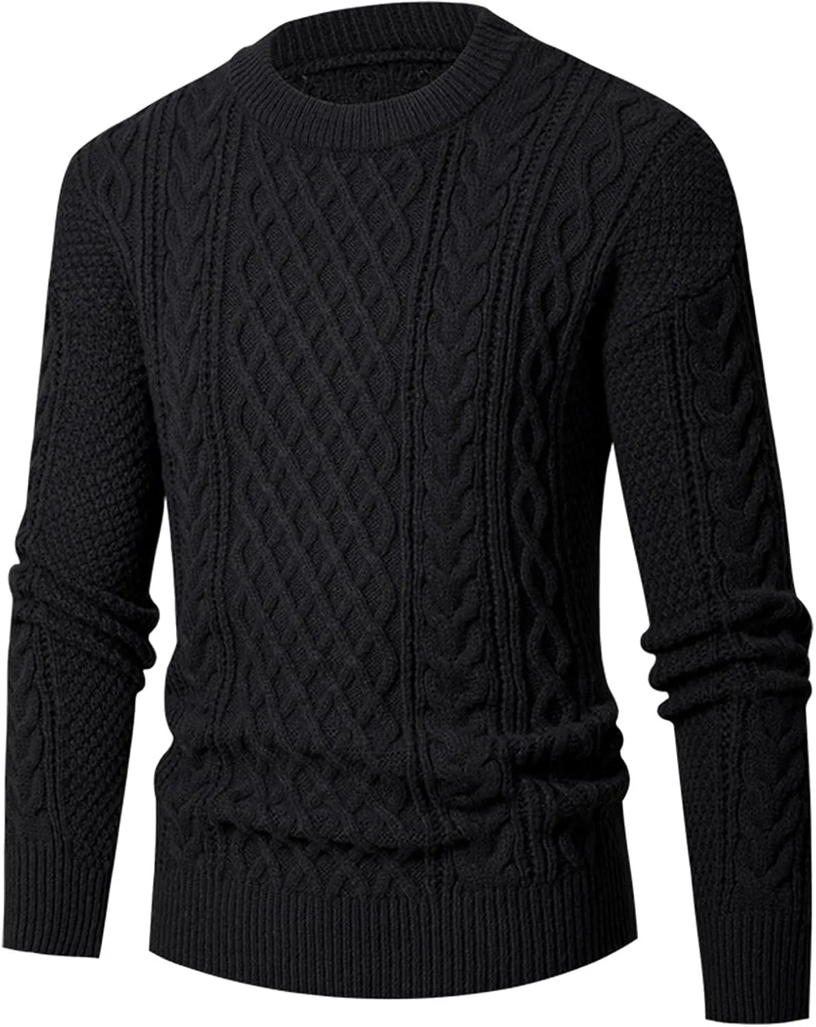 Mens Sweater Plus Size Cable Knit Pullover Jumpers Classic Long Sleeve Crew Neck Twist Textured Casual Sweaters