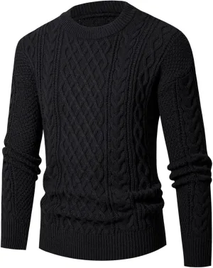 Mens Sweater Plus Size Cable Knit Pullover Jumpers Classic Long Sleeve Crew Neck Twist Textured Casual Sweaters