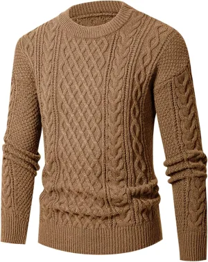 Mens Sweater Plus Size Cable Knit Pullover Jumpers Classic Long Sleeve Crew Neck Twist Textured Casual Sweaters