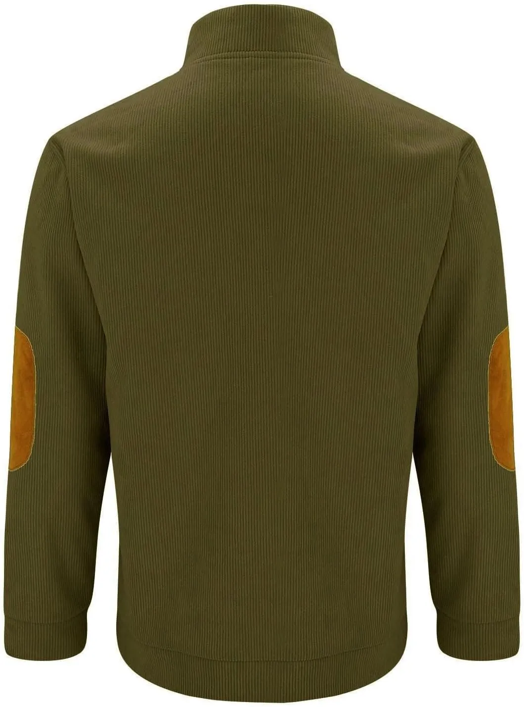 Mens Sweatshirt Stand Collar Corduroy Polo Warm Cuff Patch Long Sleeve Sweatshirt Top Stand Collar Button Pullover