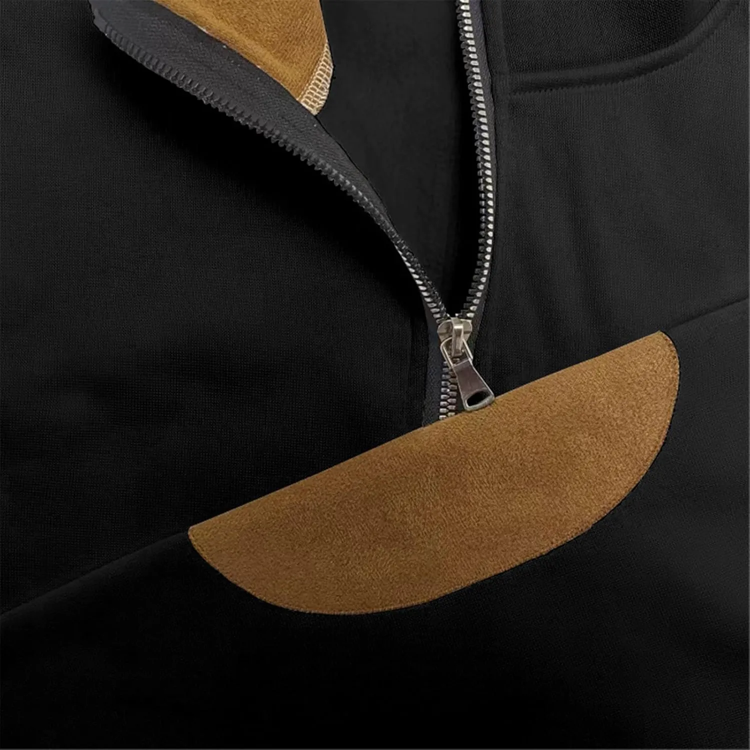 Mens Sweatshirt Stand Collar Corduroy Polo Warm Cuff Patch Long Sleeve Sweatshirt Top Stand Collar Button Pullover