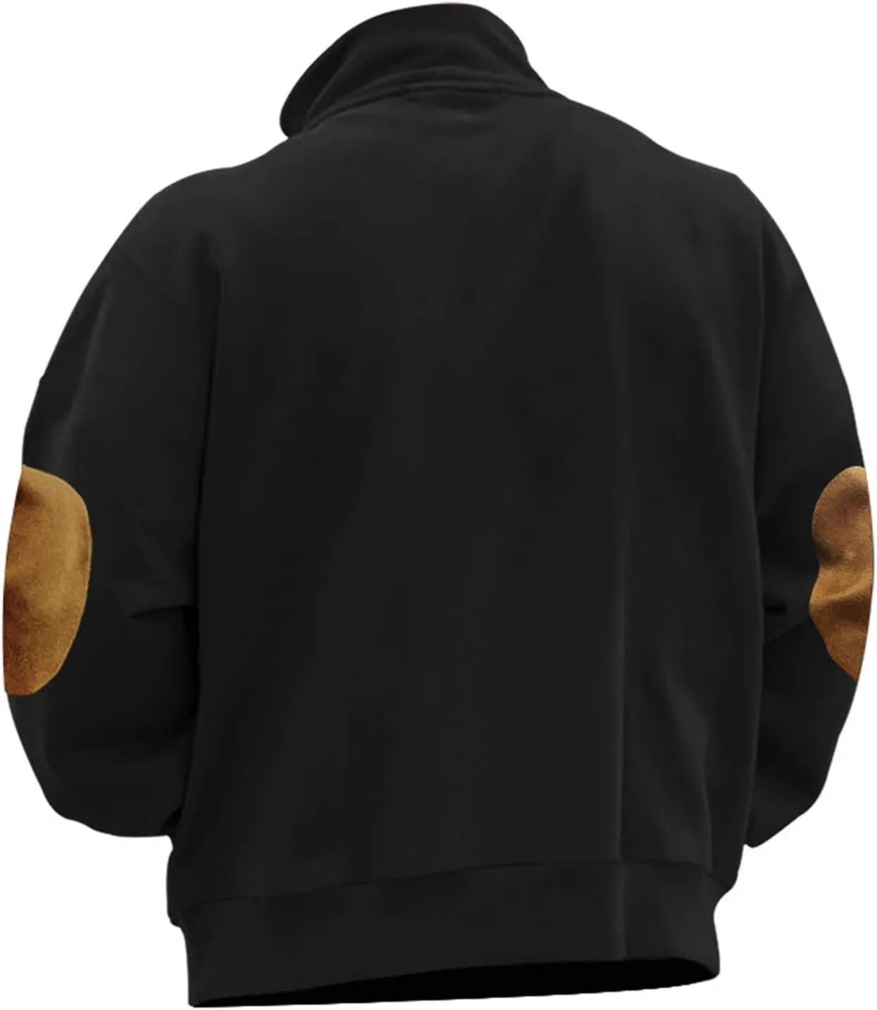 Mens Sweatshirt Stand Collar Corduroy Polo Warm Cuff Patch Long Sleeve Sweatshirt Top Stand Collar Button Pullover