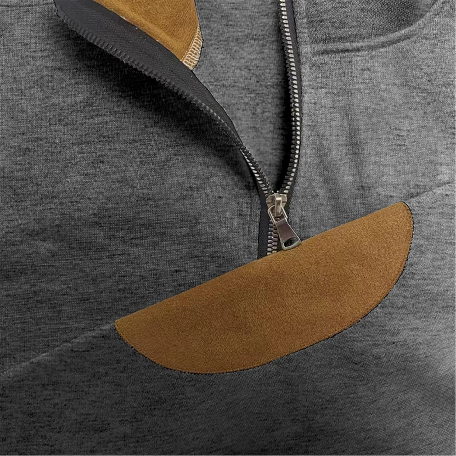 Mens Sweatshirt Stand Collar Corduroy Polo Warm Cuff Patch Long Sleeve Sweatshirt Top Stand Collar Button Pullover