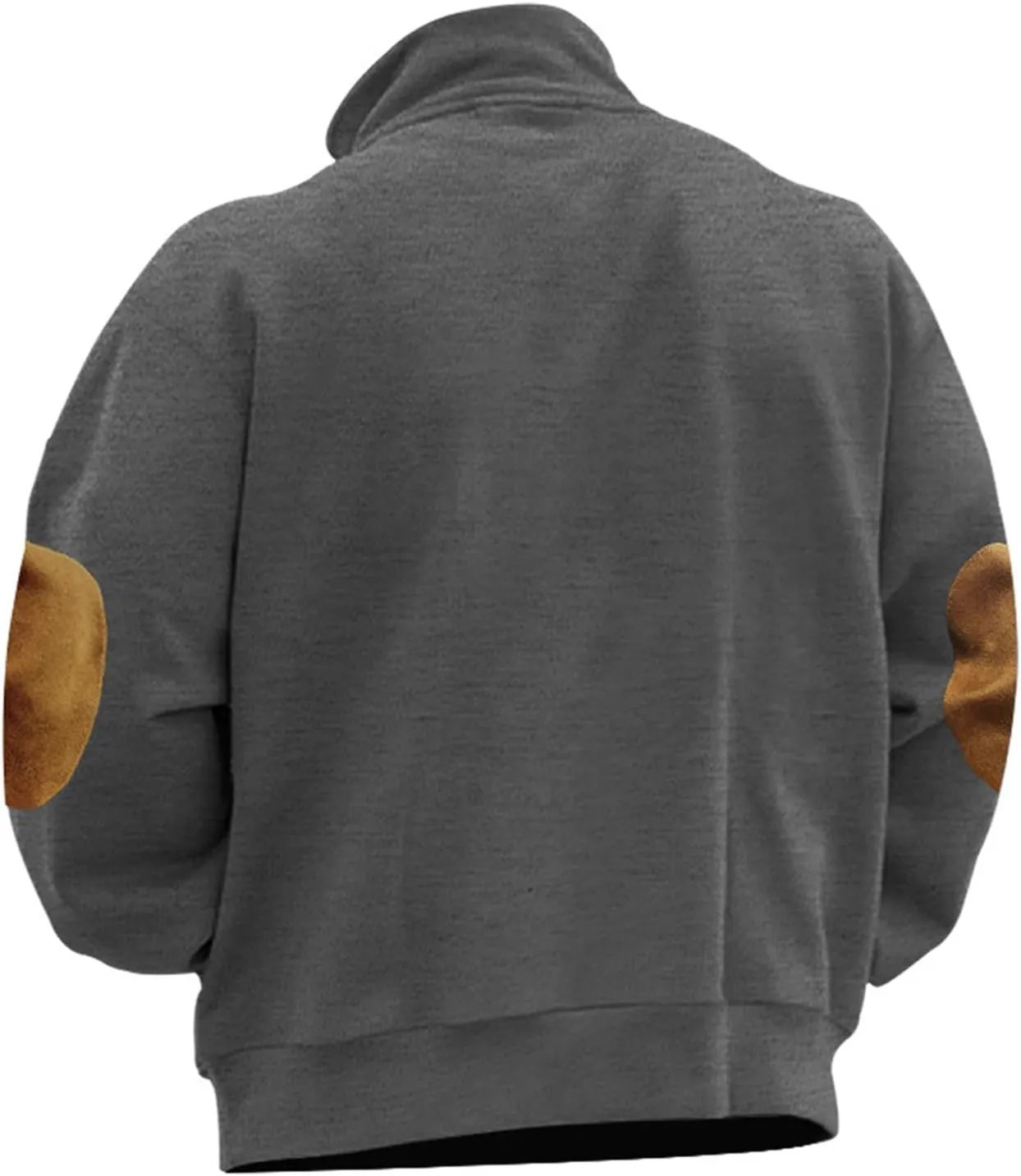 Mens Sweatshirt Stand Collar Corduroy Polo Warm Cuff Patch Long Sleeve Sweatshirt Top Stand Collar Button Pullover