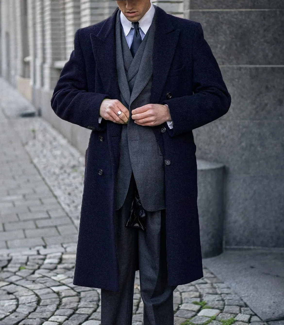 Men's Trench Coat Double Breasted Notched Lapel Peacoat Casual Warm Winter Long Jacket Overcoat With Pockets