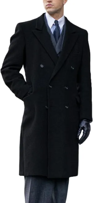 Men's Trench Coat Double Breasted Notched Lapel Peacoat Casual Warm Winter Long Jacket Overcoat With Pockets