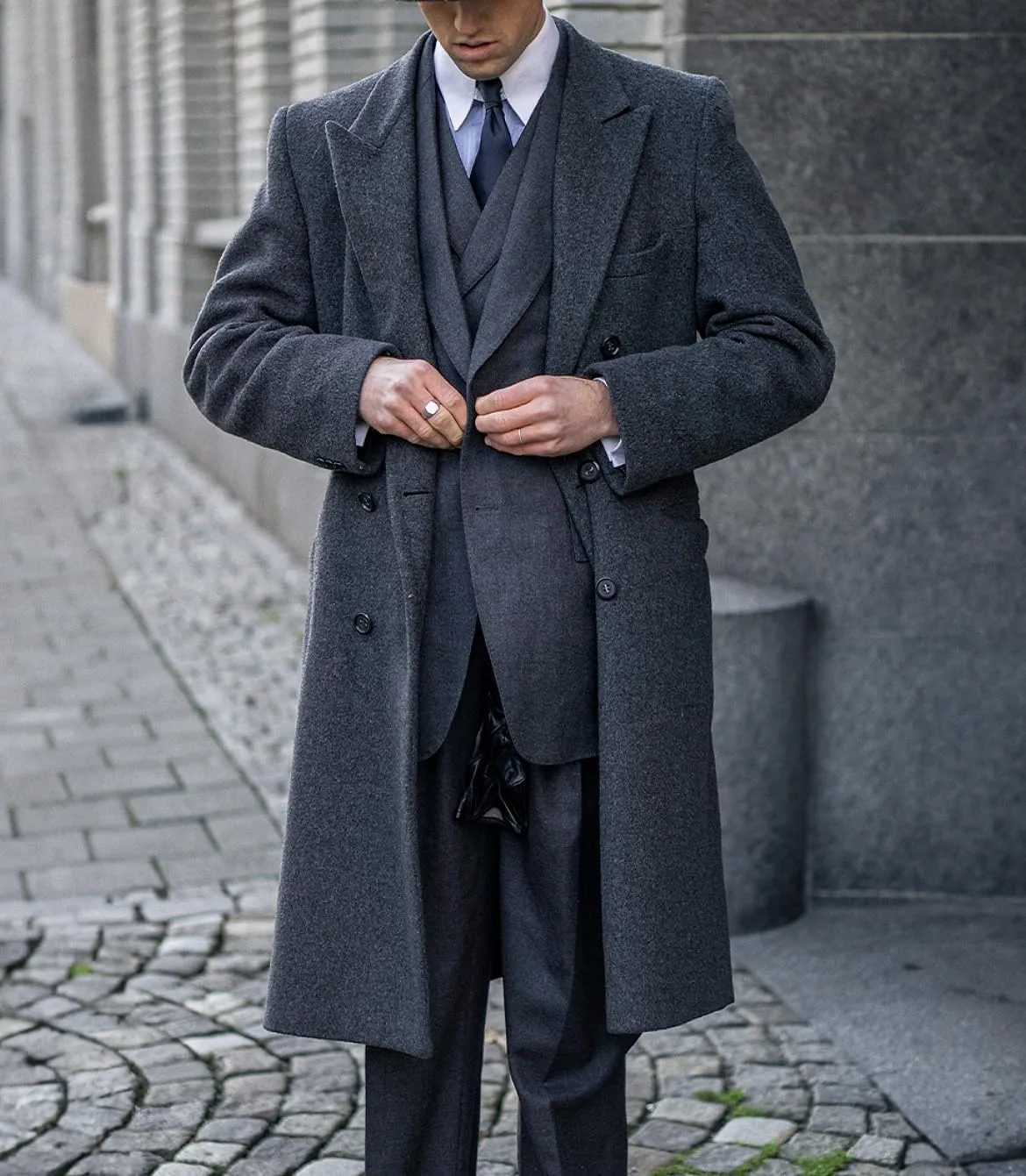 Men's Trench Coat Double Breasted Notched Lapel Peacoat Casual Warm Winter Long Jacket Overcoat With Pockets
