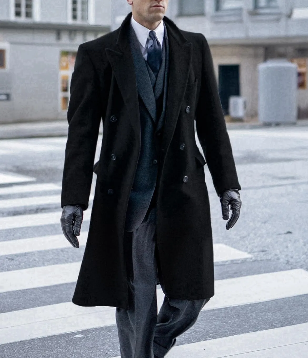 Men's Trench Coat Double Breasted Notched Lapel Peacoat Casual Warm Winter Long Jacket Overcoat With Pockets