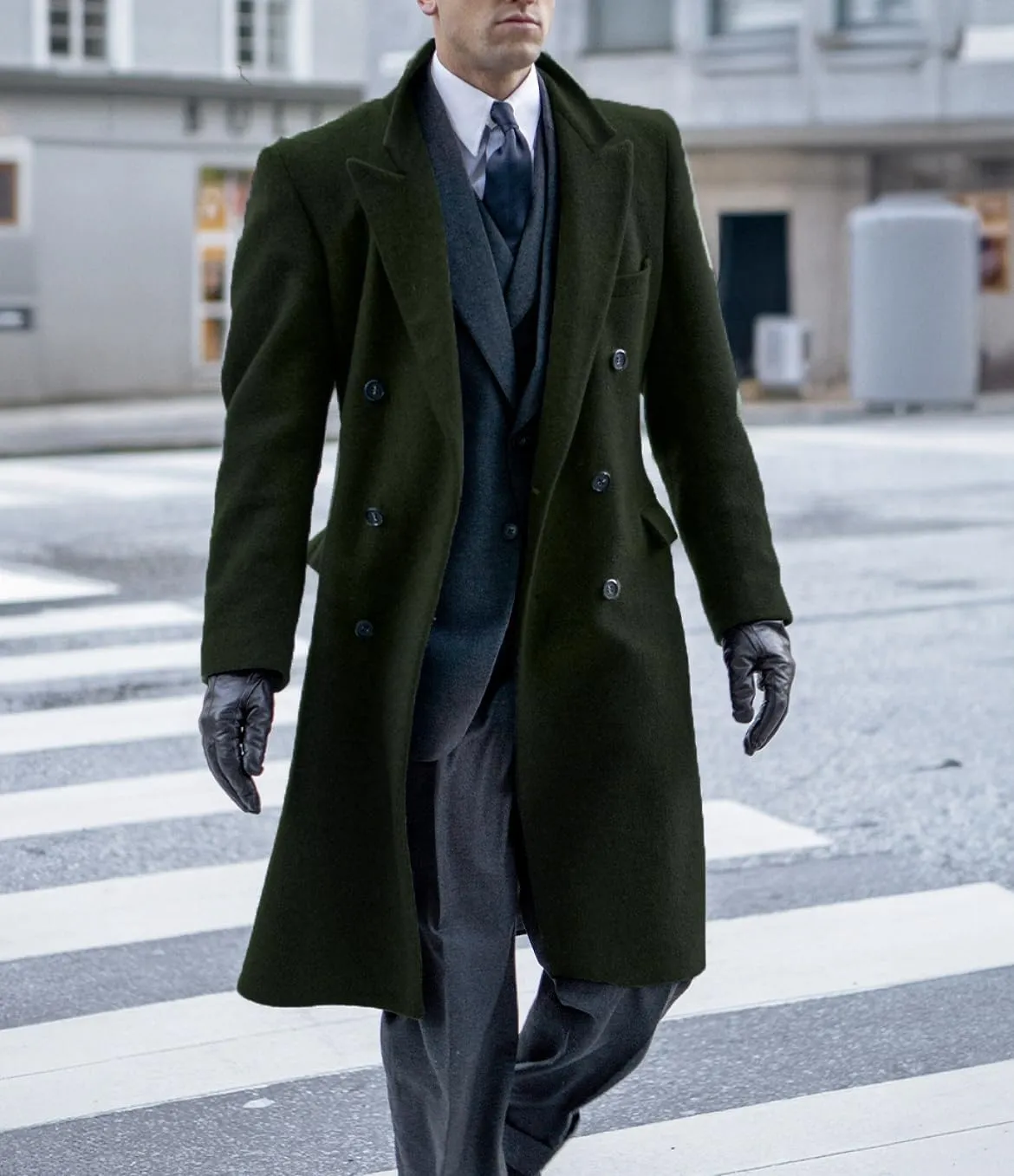 Men's Trench Coat Double Breasted Notched Lapel Peacoat Casual Warm Winter Long Jacket Overcoat With Pockets