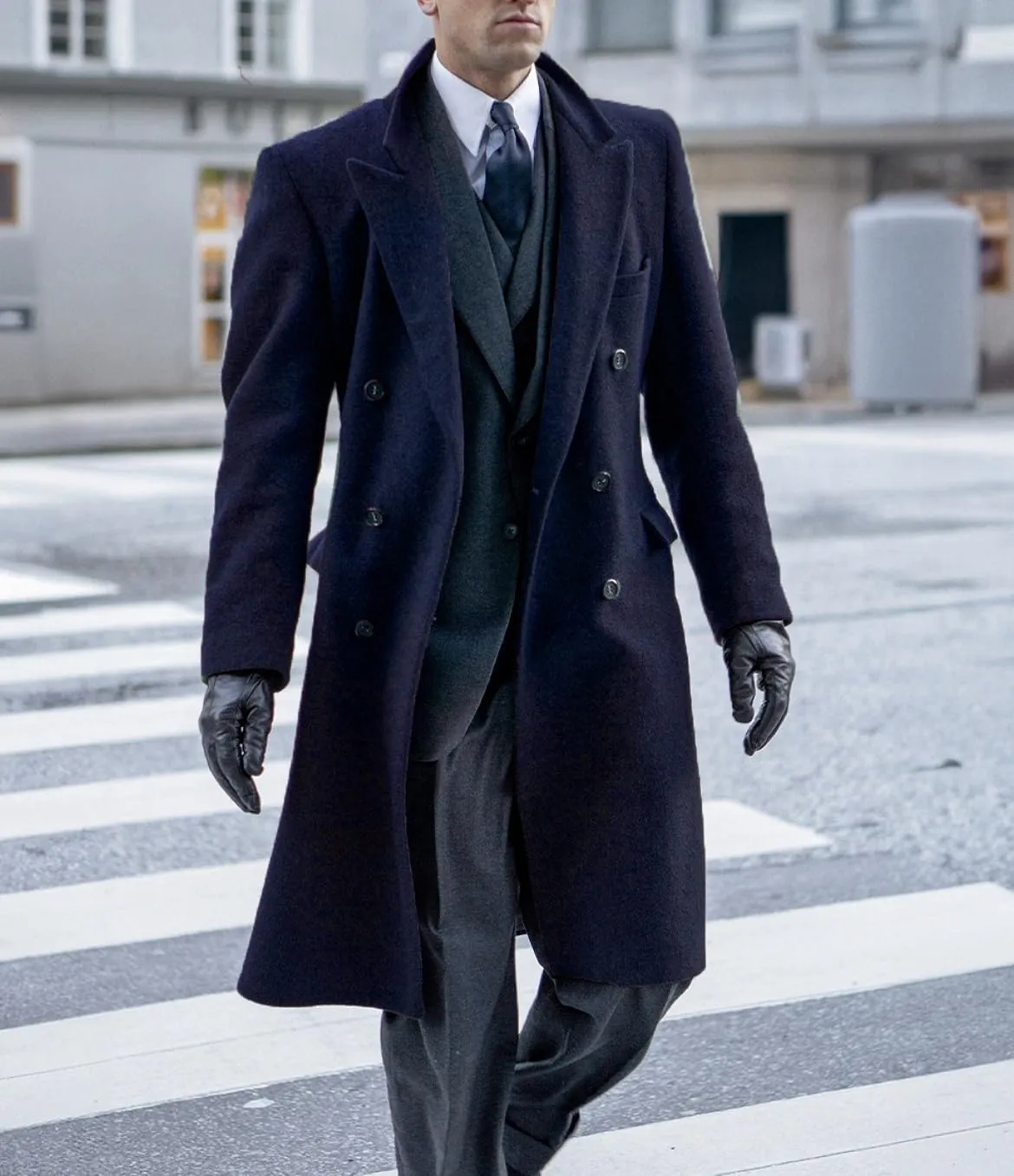 Men's Trench Coat Double Breasted Notched Lapel Peacoat Casual Warm Winter Long Jacket Overcoat With Pockets