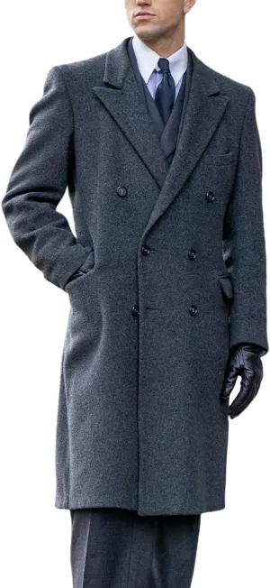 Men's Trench Coat Double Breasted Notched Lapel Peacoat Casual Warm Winter Long Jacket Overcoat With Pockets