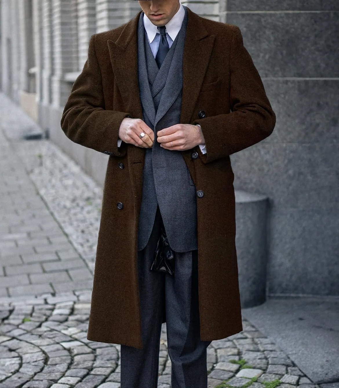 Men's Trench Coat Double Breasted Notched Lapel Peacoat Casual Warm Winter Long Jacket Overcoat With Pockets
