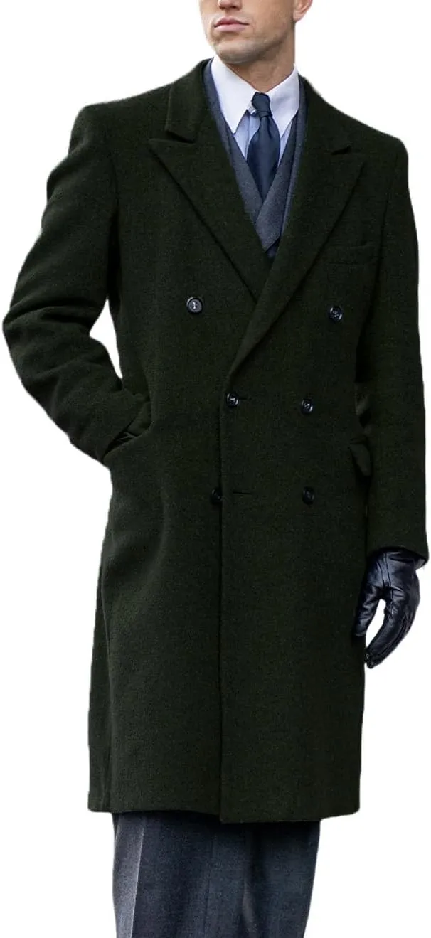 Men's Trench Coat Double Breasted Notched Lapel Peacoat Casual Warm Winter Long Jacket Overcoat With Pockets