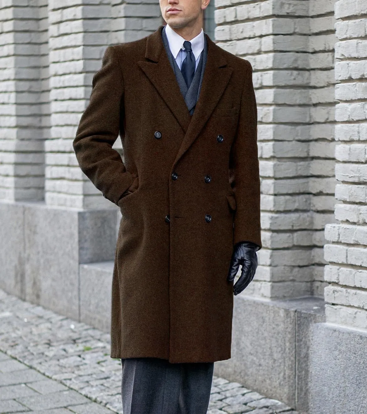 Men's Trench Coat Double Breasted Notched Lapel Peacoat Casual Warm Winter Long Jacket Overcoat With Pockets