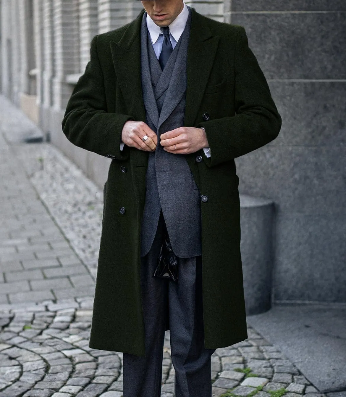 Men's Trench Coat Double Breasted Notched Lapel Peacoat Casual Warm Winter Long Jacket Overcoat With Pockets