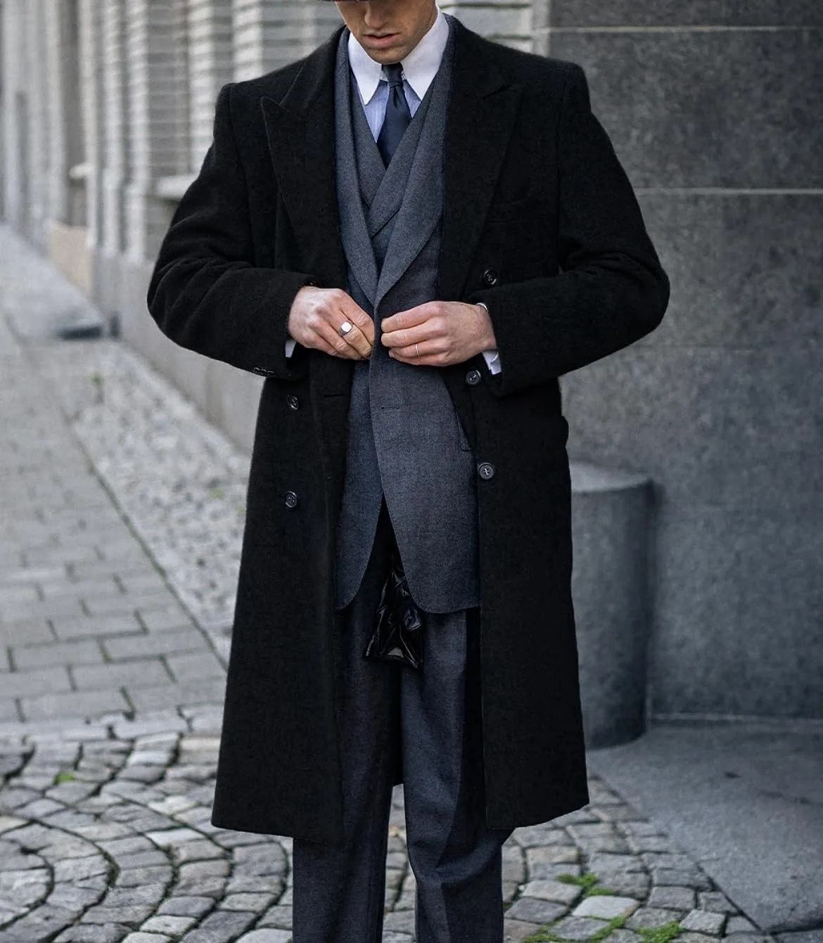 Men's Trench Coat Double Breasted Notched Lapel Peacoat Casual Warm Winter Long Jacket Overcoat With Pockets