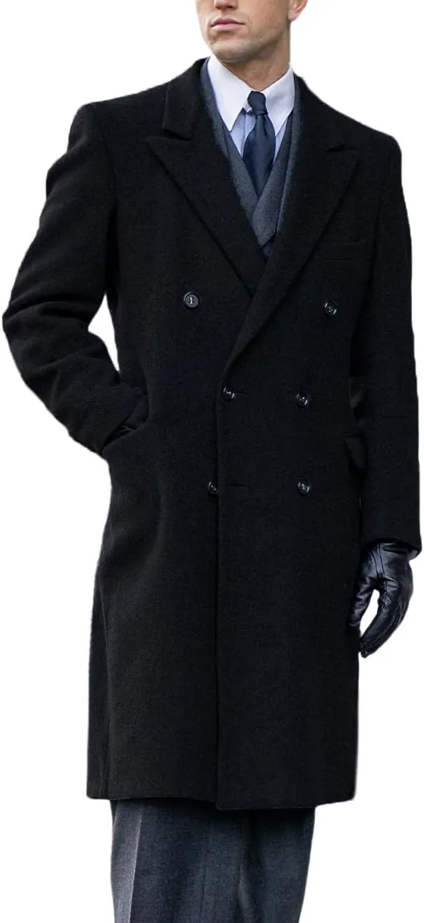 Men's Trench Coat Double Breasted Notched Lapel Peacoat Casual Warm Winter Long Jacket Overcoat With Pockets