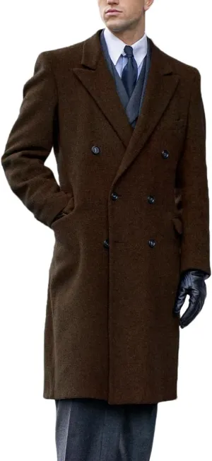 Men's Trench Coat Double Breasted Notched Lapel Peacoat Casual Warm Winter Long Jacket Overcoat With Pockets