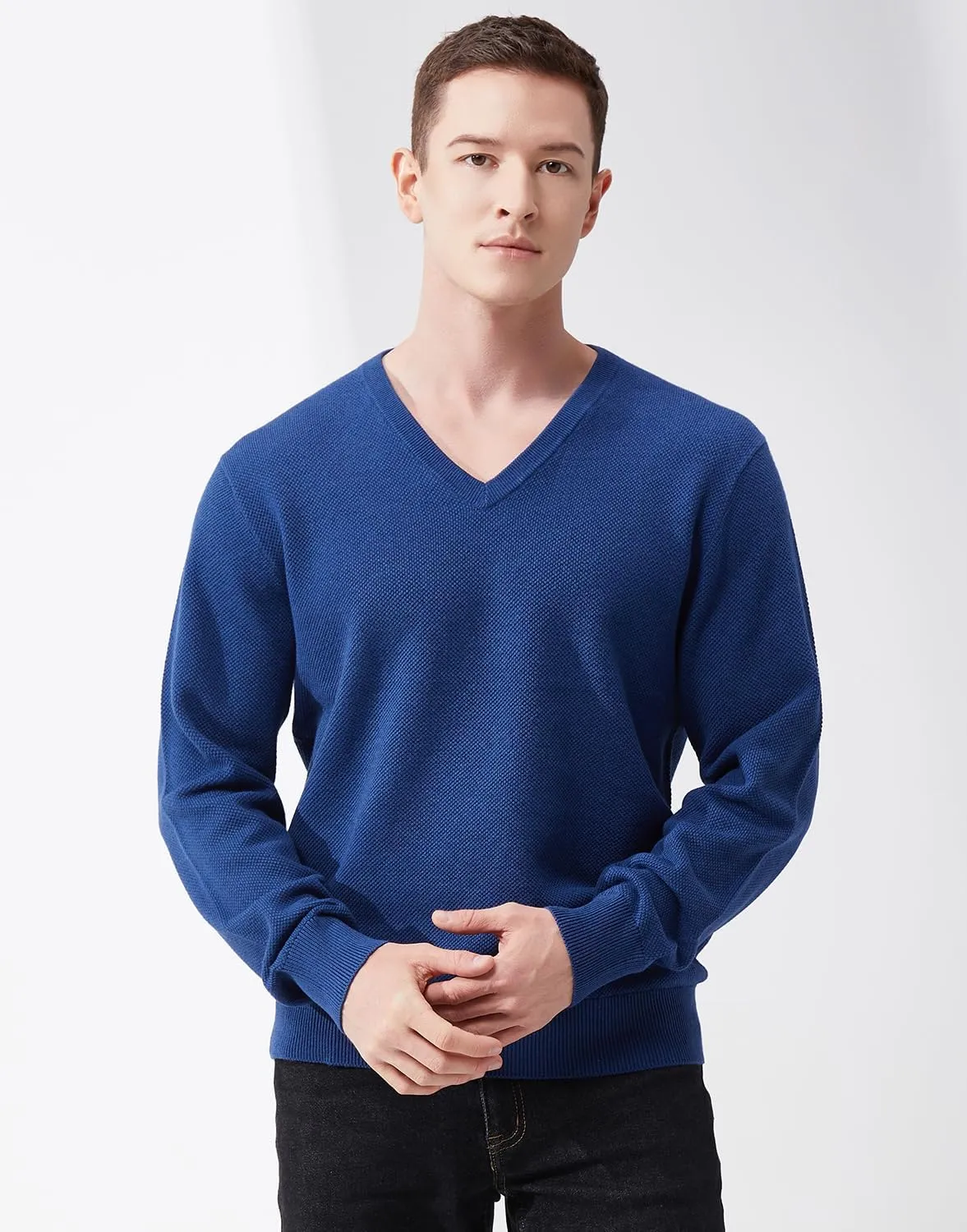 Men's V-Neck Long Sleeve Sweater Slim Fit Casual Pullover Sweater