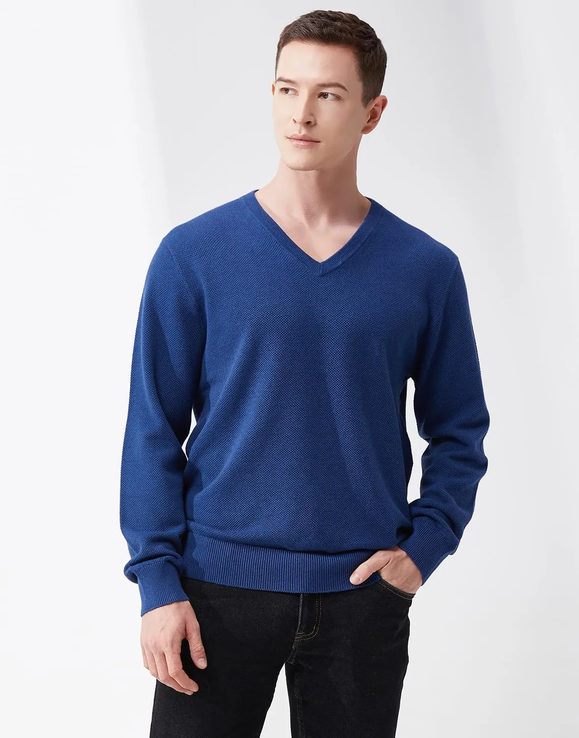 Men's V-Neck Long Sleeve Sweater Slim Fit Casual Pullover Sweater