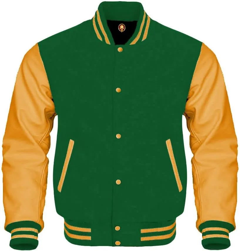 Men's Varsity Jacket Wool Body Genuine Leather Arms Letterman Jacket College Varsity Jackets