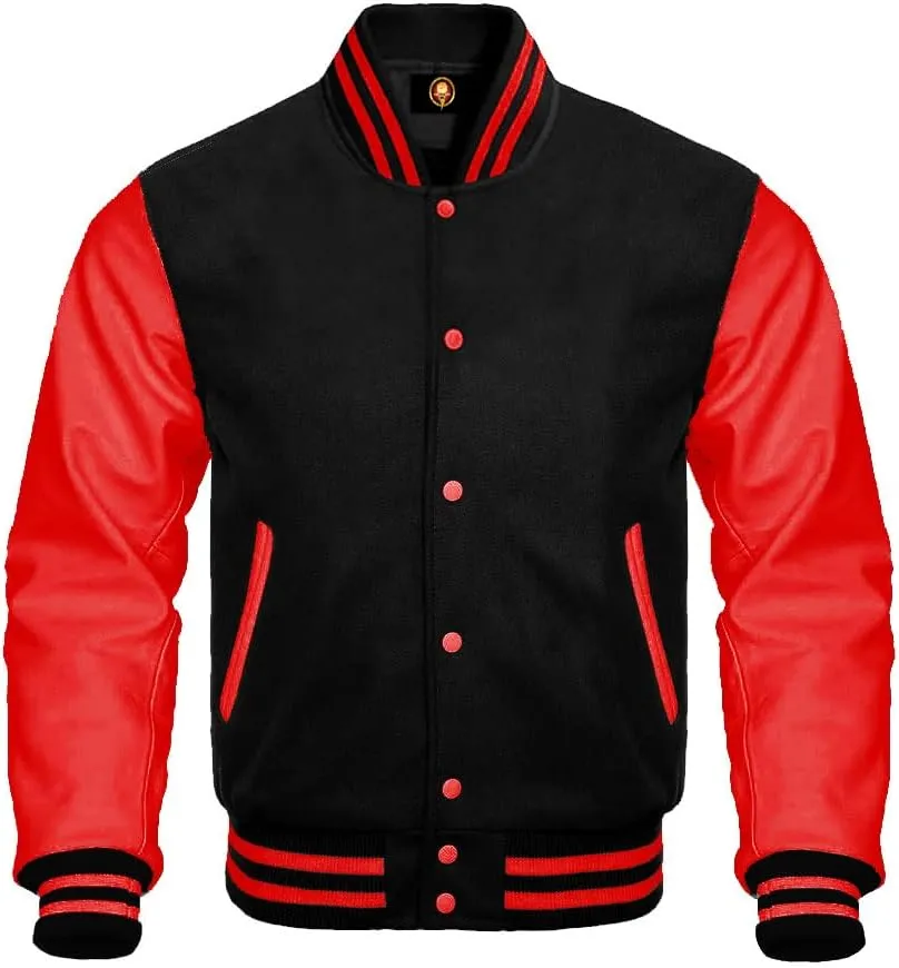 Men's Varsity Jacket Wool Body Genuine Leather Arms Letterman Jacket College Varsity Jackets