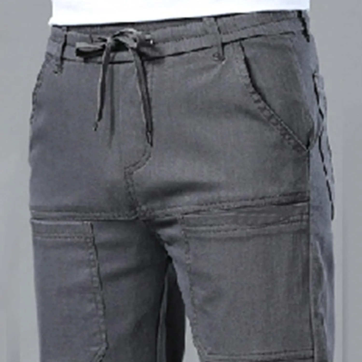Men's Waterproof Cargo Pants Outdoor Running Hiking Elastic Waist Trousers Plus Size Drawstring Pants with Pockets