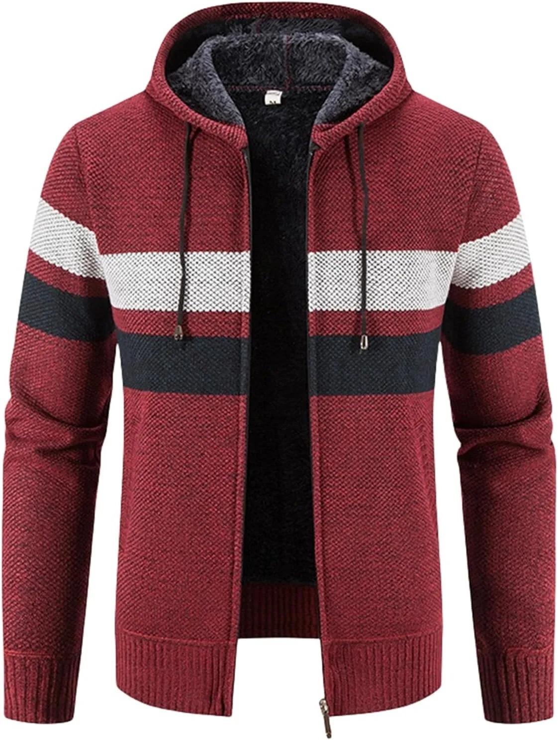 Mens Zip Up Hoodies Sweaters Sherpa Fleece Lined Cardigan Jackets Plus Thick Knitted Fleece Jackets with Full Zip