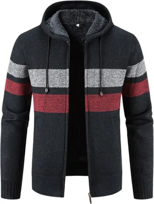 Mens Zip Up Hoodies Sweaters Sherpa Fleece Lined Cardigan Jackets Plus Thick Knitted Fleece Jackets with Full Zip