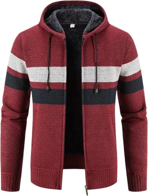 Mens Zip Up Hoodies Sweaters Sherpa Fleece Lined Cardigan Jackets Plus Thick Knitted Fleece Jackets with Full Zip