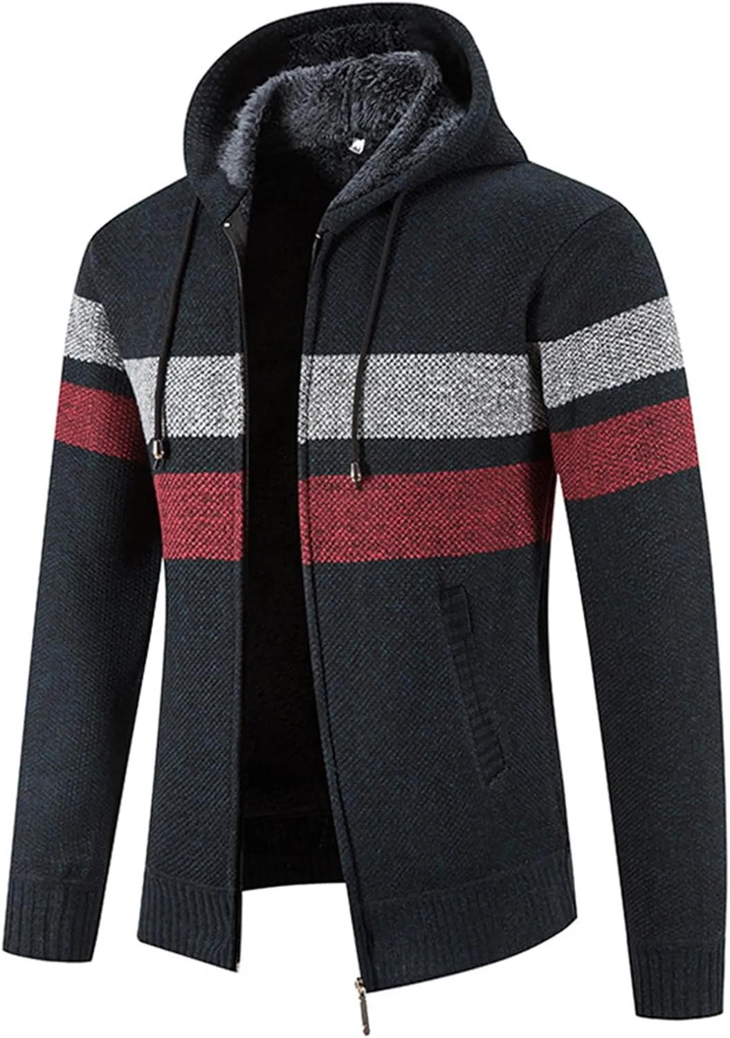 Mens Zip Up Hoodies Sweaters Sherpa Fleece Lined Cardigan Jackets Plus Thick Knitted Fleece Jackets with Full Zip