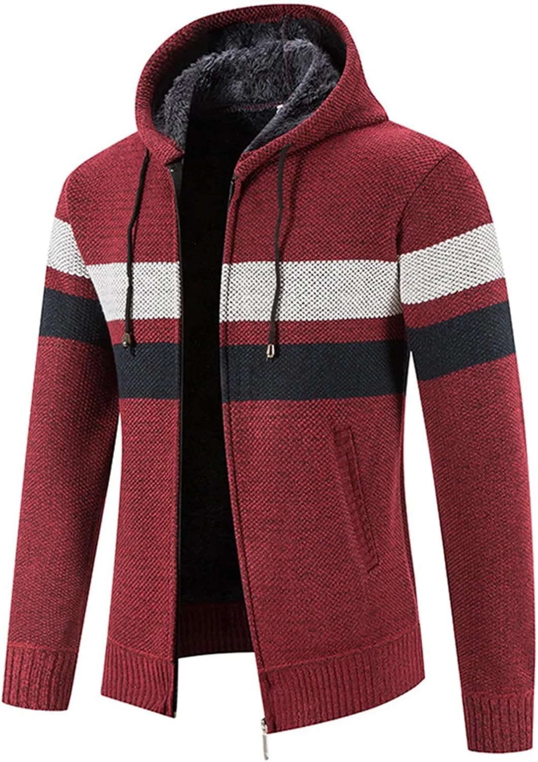Mens Zip Up Hoodies Sweaters Sherpa Fleece Lined Cardigan Jackets Plus Thick Knitted Fleece Jackets with Full Zip