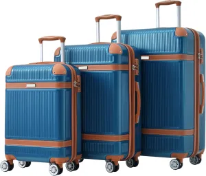 Merax Hardshell Luggage Sets 3 Piece Set 20" Carry-on ABS Suitcase Double Spinner Wheels with TSA Lock Suitcase set Expandable travel bag for Men and Women (1, Blue, 20" 24" 28" suitcase)