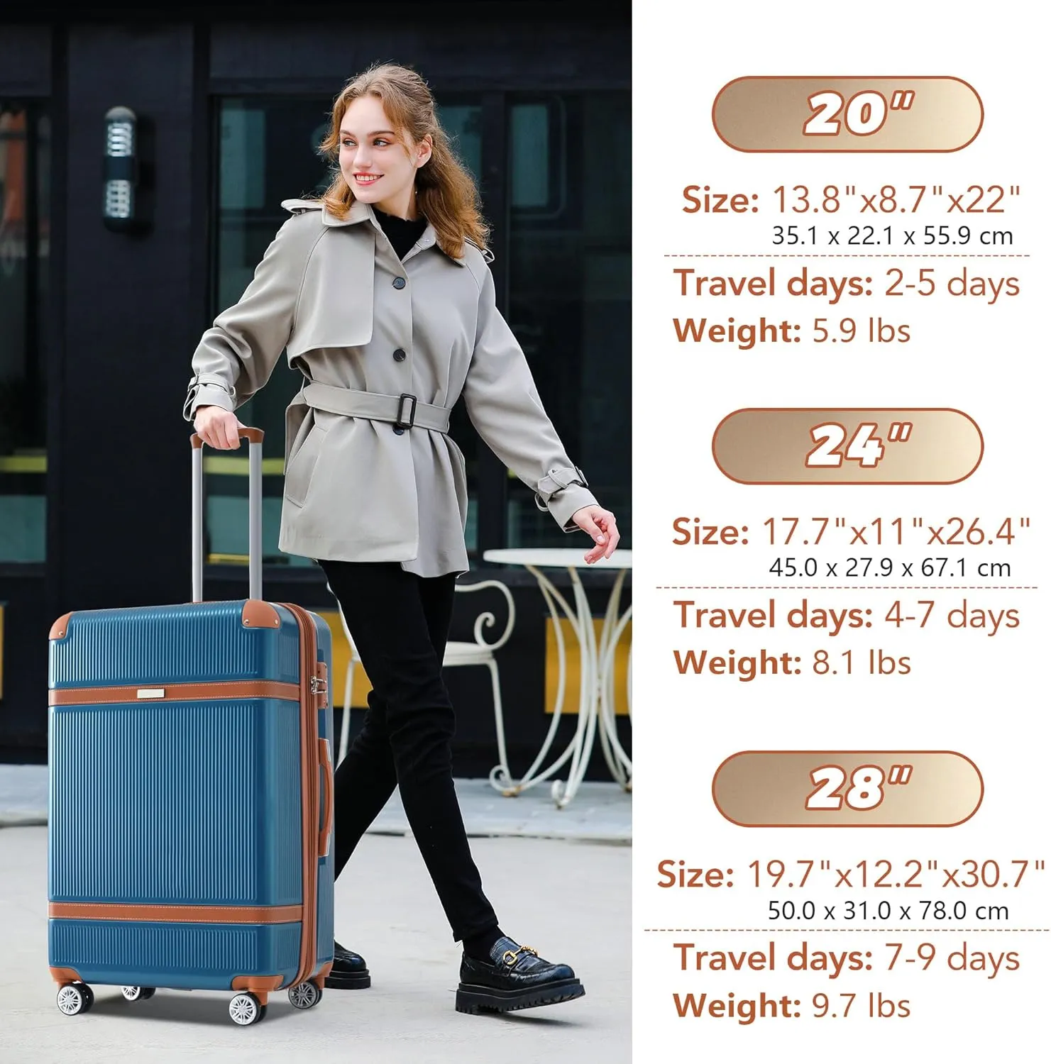 Merax Hardshell Luggage Sets 3 Piece Set 20" Carry-on ABS Suitcase Double Spinner Wheels with TSA Lock Suitcase set Expandable travel bag for Men and Women (1, Blue, 20" 24" 28" suitcase)