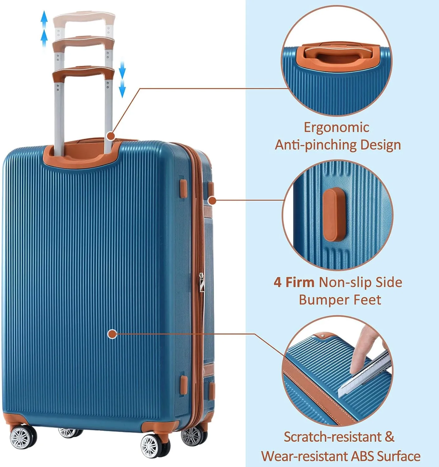 Merax Hardshell Luggage Sets 3 Piece Set 20" Carry-on ABS Suitcase Double Spinner Wheels with TSA Lock Suitcase set Expandable travel bag for Men and Women (1, Blue, 20" 24" 28" suitcase)