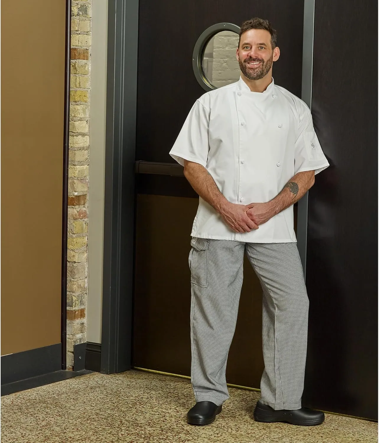 Mercer Culinary M61051HTL Genesis Men's Chef Cargo Pant in Hounds Tooth, Large, Black/White