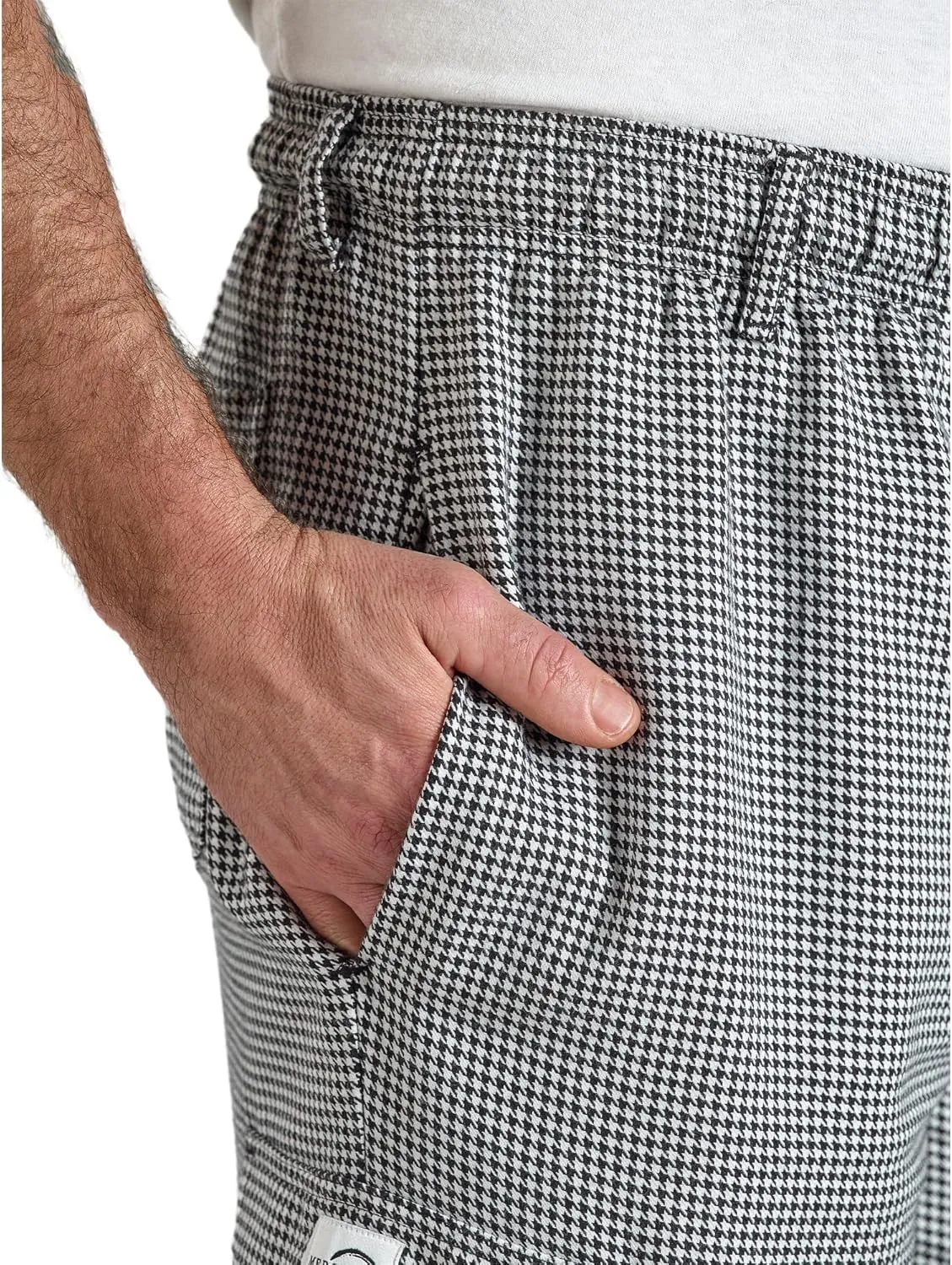 Mercer Culinary M61051HTL Genesis Men's Chef Cargo Pant in Hounds Tooth, Large, Black/White