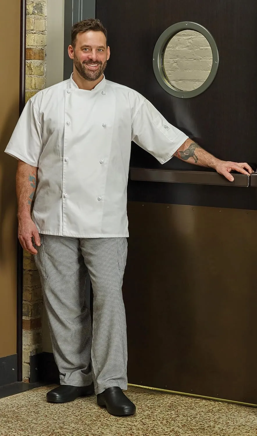 Mercer Culinary M61051HTL Genesis Men's Chef Cargo Pant in Hounds Tooth, Large, Black/White