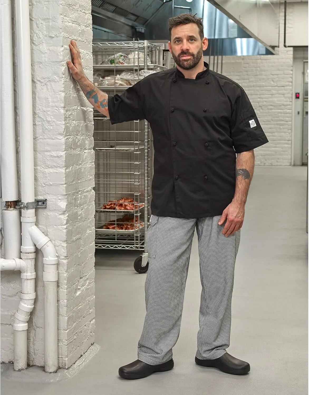 Mercer Culinary M61051HTL Genesis Men's Chef Cargo Pant in Hounds Tooth, Large, Black/White